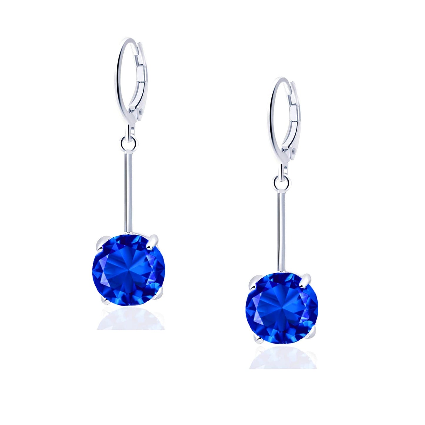 VONSSY Gemstone Drop Dangle Earrings | Platinum /Gold Plated Leverback Crystal Cubic Zirconia Hanging Red /Pink/Blue Earrings (Sapphire Blue-Platinum)