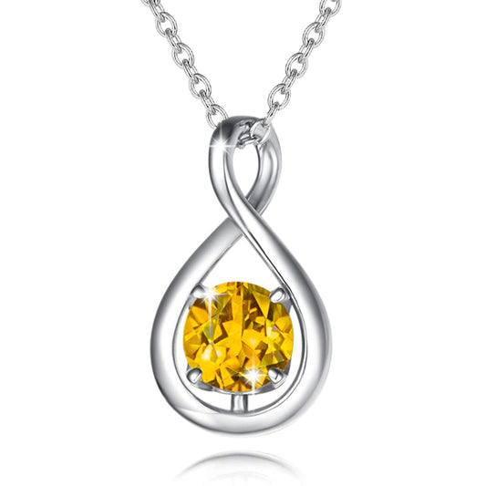 FANCIME Citrine Necklace November Birthstone Sterling Silver Yellow Topaz Gemstone Dainty Infinity Pendant Fine Jewelry Anniversary Birthday Mothers Day Gifts for Women Her Mom