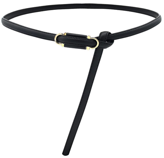 BAOKELAN Skinny Leather Belts for Women Knotted Thin Waist Belt for Dress Black