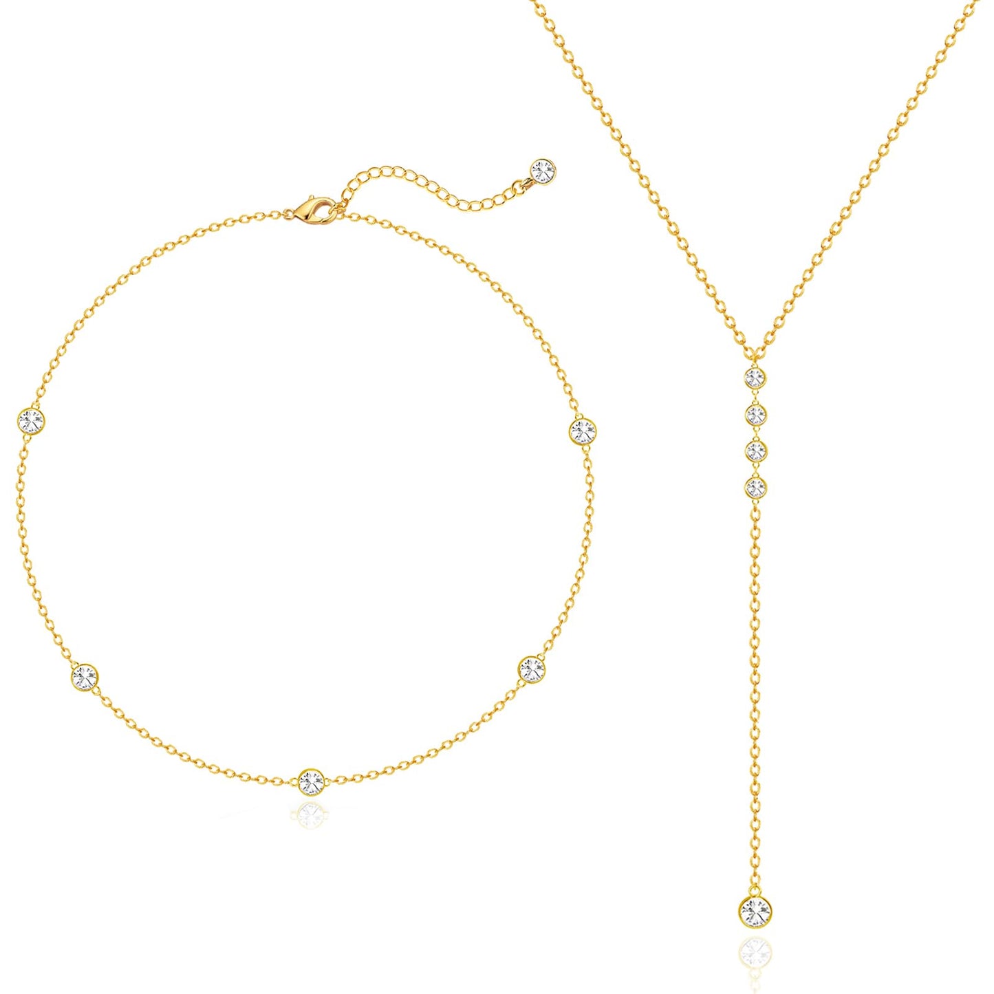Zeffy Long Gold Necklace for Women- Dainty 14k Gold Plated Teardrop Drop Lariat Necklace Trendy Layered Simple CZ Y-Shaped Body Chain Stack Wedding Prom Dangle Statement Necklace Jewelry Gifts