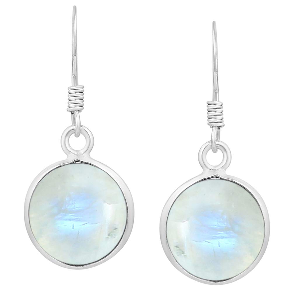 Natural Moonstone 925 Silver Plated Dangle Earrings for Women - Round Shape White Color Gemstone June Birthstone Handmade Jewelry Earrings - Anniversary Wedding Gift for Her