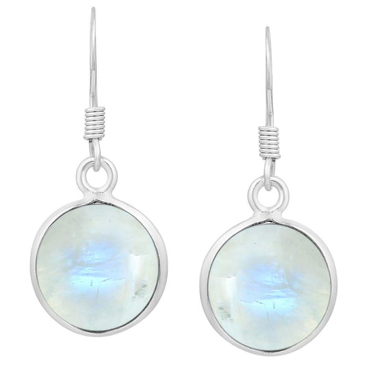 Natural Moonstone 925 Silver Plated Dangle Earrings for Women - Round Shape White Color Gemstone June Birthstone Handmade Jewelry Earrings - Anniversary Wedding Gift for Her