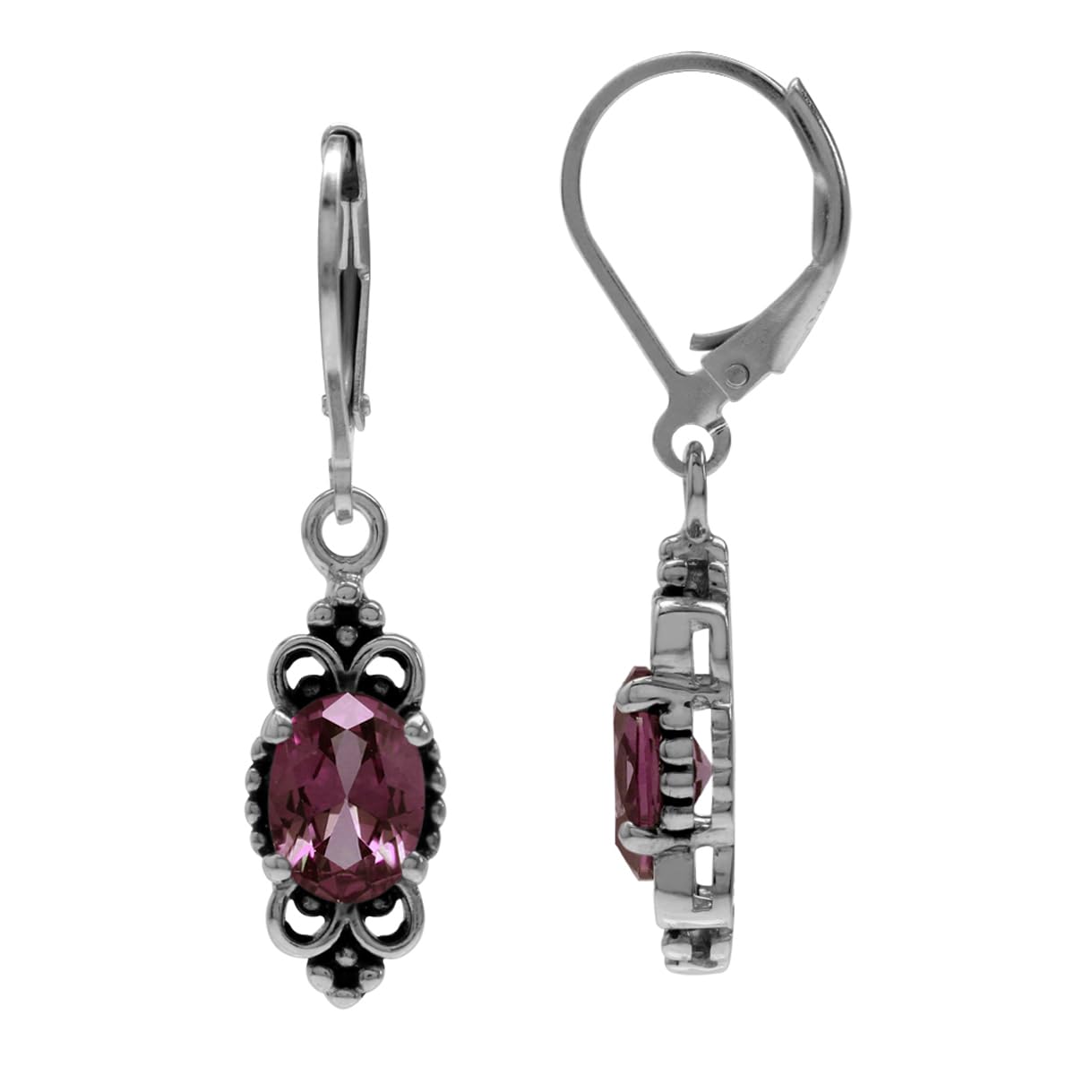Silvershake Created Color Change Alexandrite 925 Sterling Silver Balinese Style Leverback Dangle Earrings