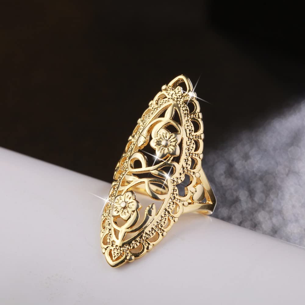 QOBEBOTA Gold Rings for Women Summer Boho Rings Big Thumb Ring Trendy Full Finger Rings Wide Band Womens Rings for Cocktail Party Birthday Gifts Size 9 Statement Rings for Women
