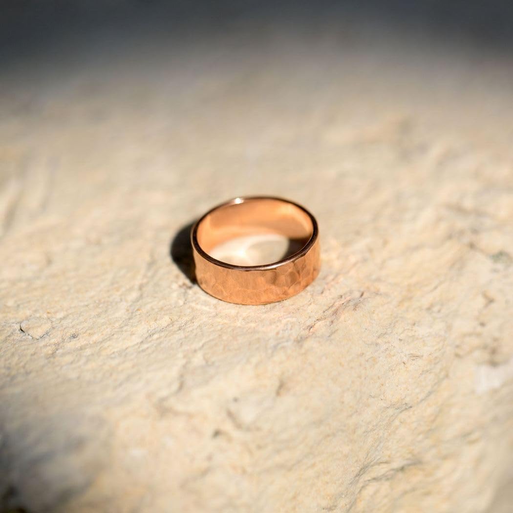 JewelryWeb 8mm Solid Copper Hammered Ring Size 8 Band Style-Ring for Women