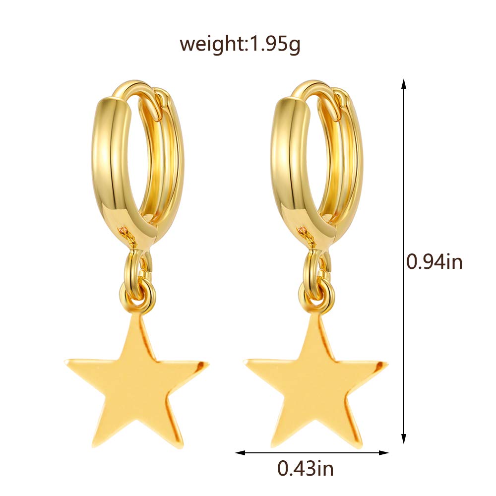 Small Hoop Star Dangle Drop Hoop Earrings With Small Charm for Women Cute Cartilage Fashion 18K Yellow Gold Plated Vintage Elegant Dangling Jewelry