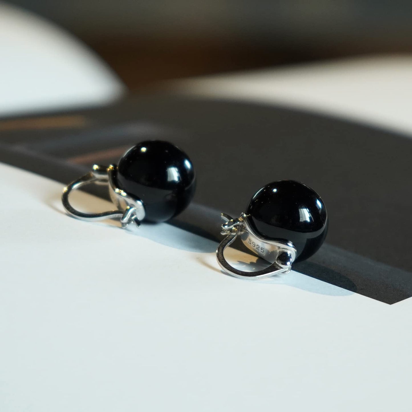 OwMell Elegant 925 Sterling Silver Pearl Drop Earrings Dangle Stud Gold Plated Earrings for Women Large Size 12mm - Onyx