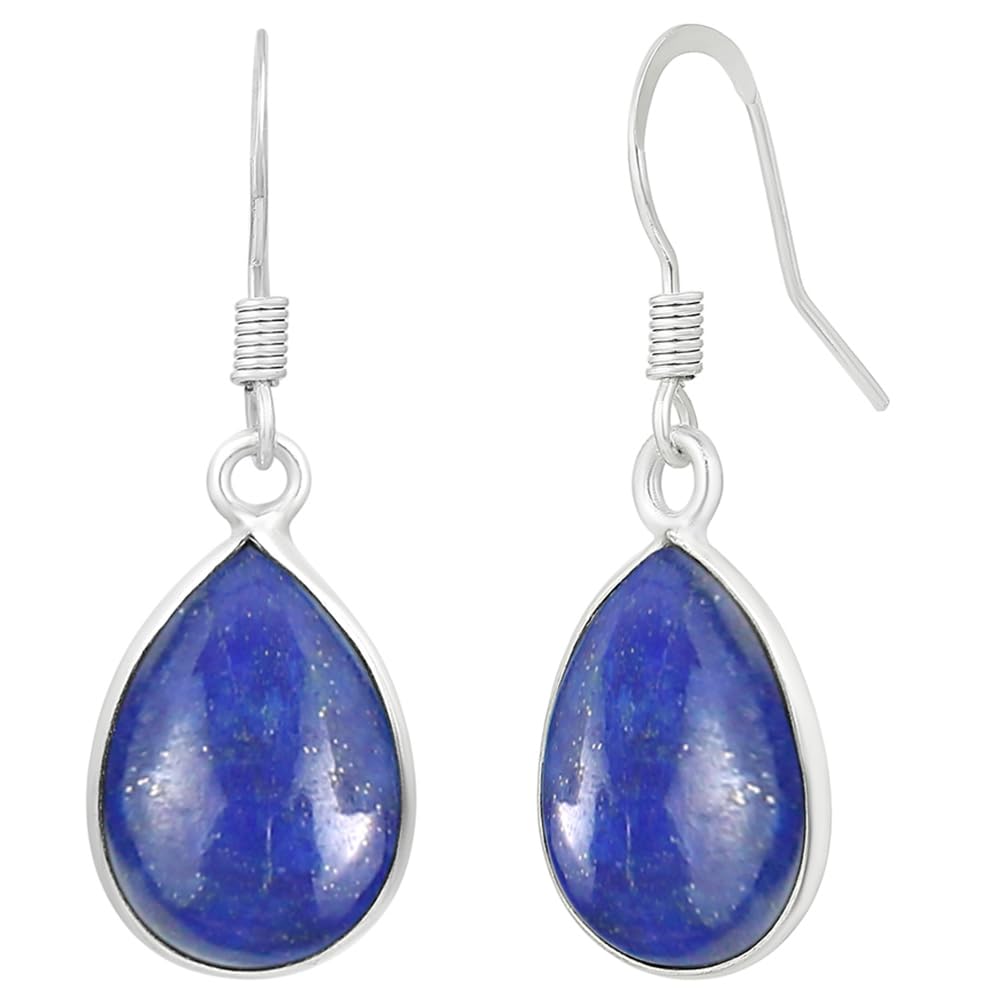 Natural Lapis Lazuli Sterling Silver Plated Dangle Earrings for Women - Violet Stone Teardrop Shape September Birthstone Handmade Drop Earrings Jewelry - Gifts for Her