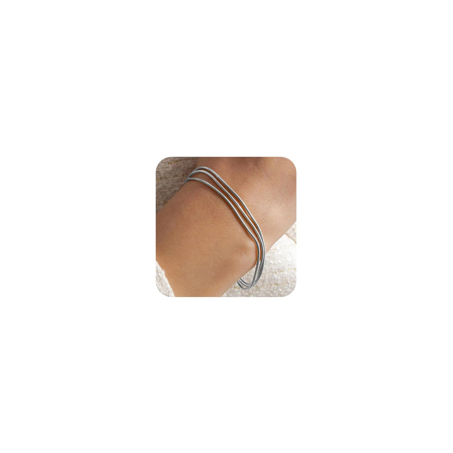Striviio 14K Silver Plated Bracelets for Women Triple Herringbone Chain Bracelet Minimalist, Dainty Silver Bracelet for Everyday Wear, Minimalist Jewelry