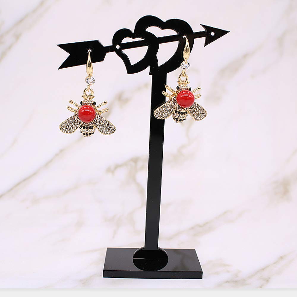 Honey Bee Drop Earrings Crystal Insect Themed Dangle Earring Animal Fashion Shell Pearl Hook Earring Gold Tone for Women Jewelry (Red pearl earring)