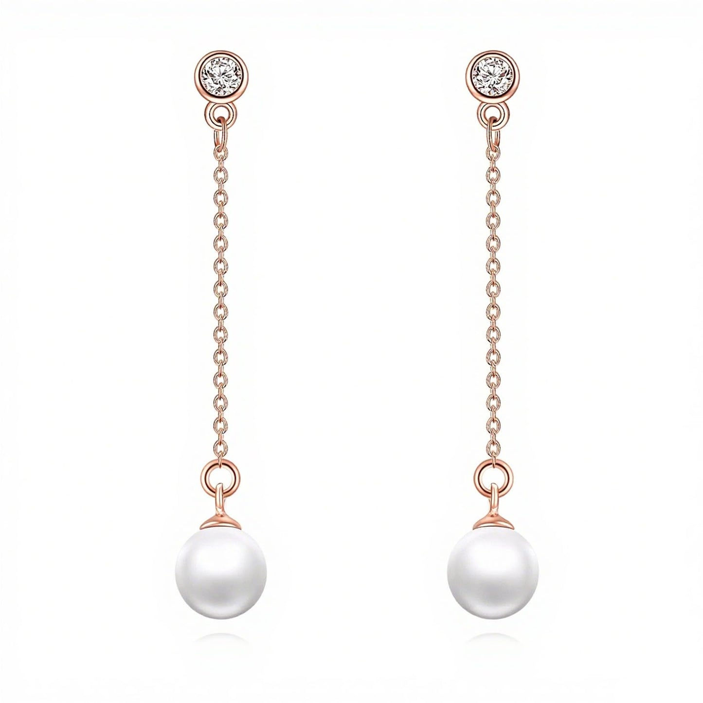 POPLYKE Rose Gold Plated Pearl Drop Earrings Sterling Silver Threader Long Chain Pearl Earrings Jewelry Gifts for Women