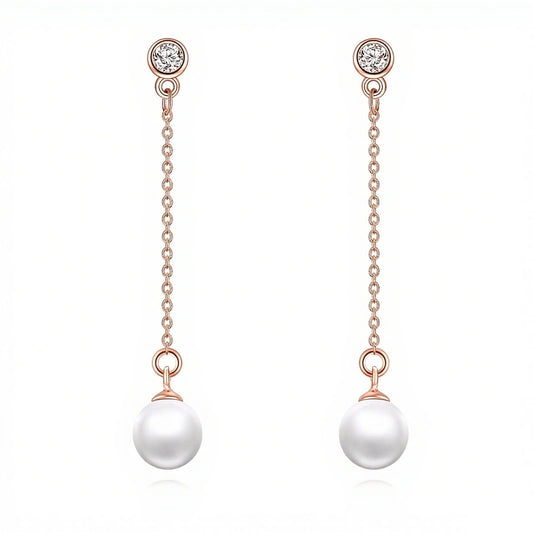 POPLYKE Rose Gold Plated Pearl Drop Earrings Sterling Silver Threader Long Chain Pearl Earrings Jewelry Gifts for Women