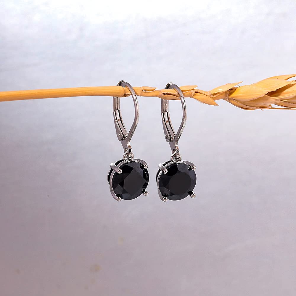 CiNily Leverback Dangle Earrings Created Black Crystal Drop Earrings White Gold Plated Jewelry for Women 8 mm