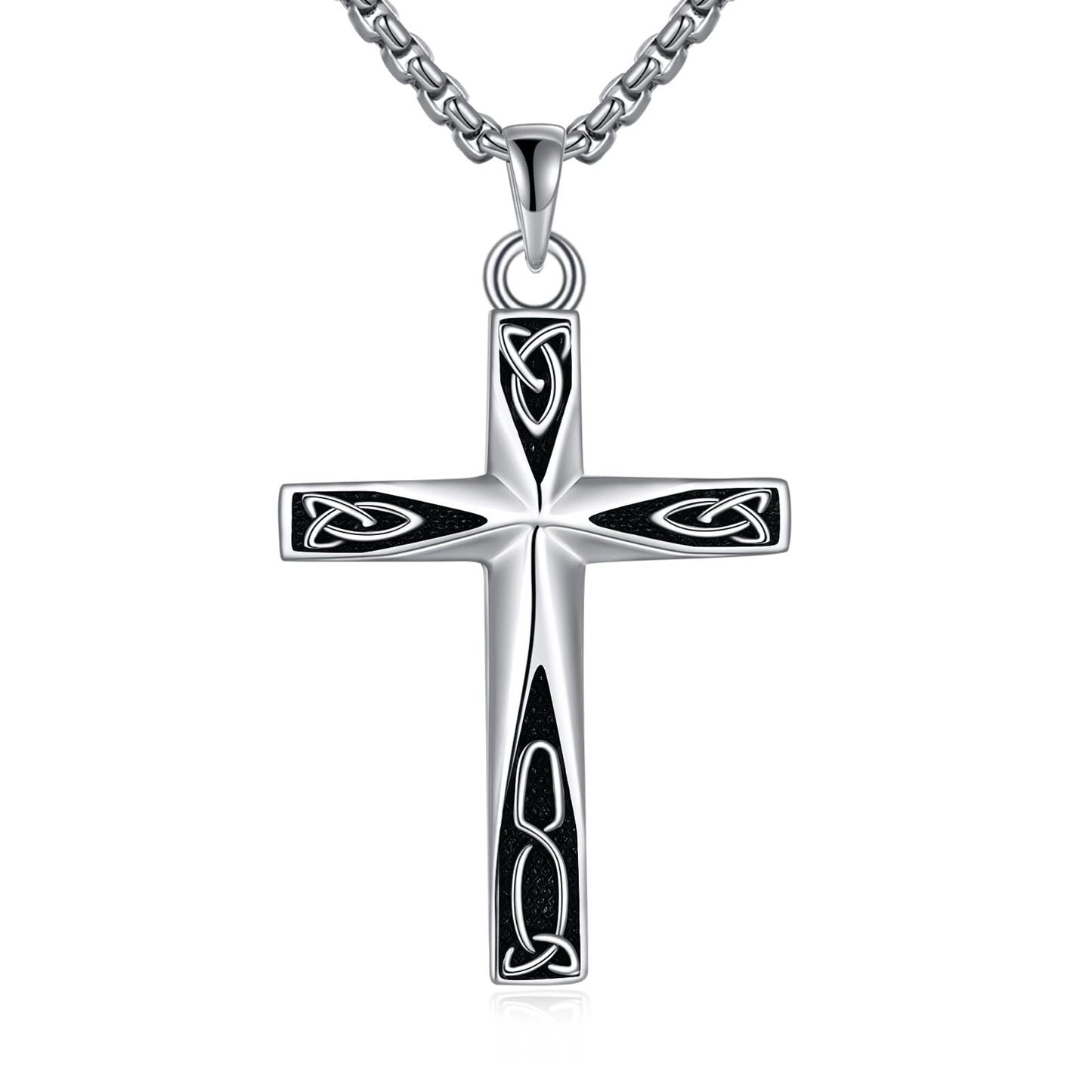 ONEFINITY Religious Cross Pendant Necklace Sterling Silver Origami Cross Pendant Gifts for Women Men Jewelry (Celtic Knot Origami)