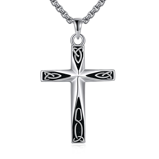ONEFINITY Religious Cross Pendant Necklace Sterling Silver Origami Cross Pendant Gifts for Women Men Jewelry (Celtic Knot Origami)