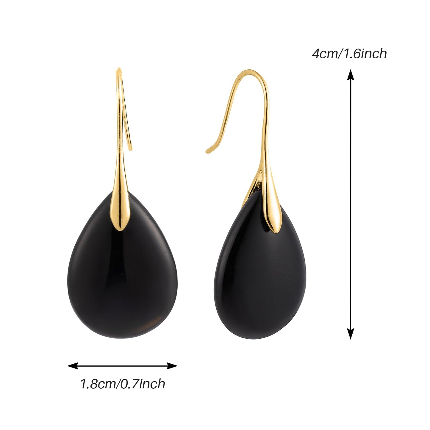 SELOVO Black Agate Teardrop Stone Drop Earrings Dangle Earrings Gold Tone