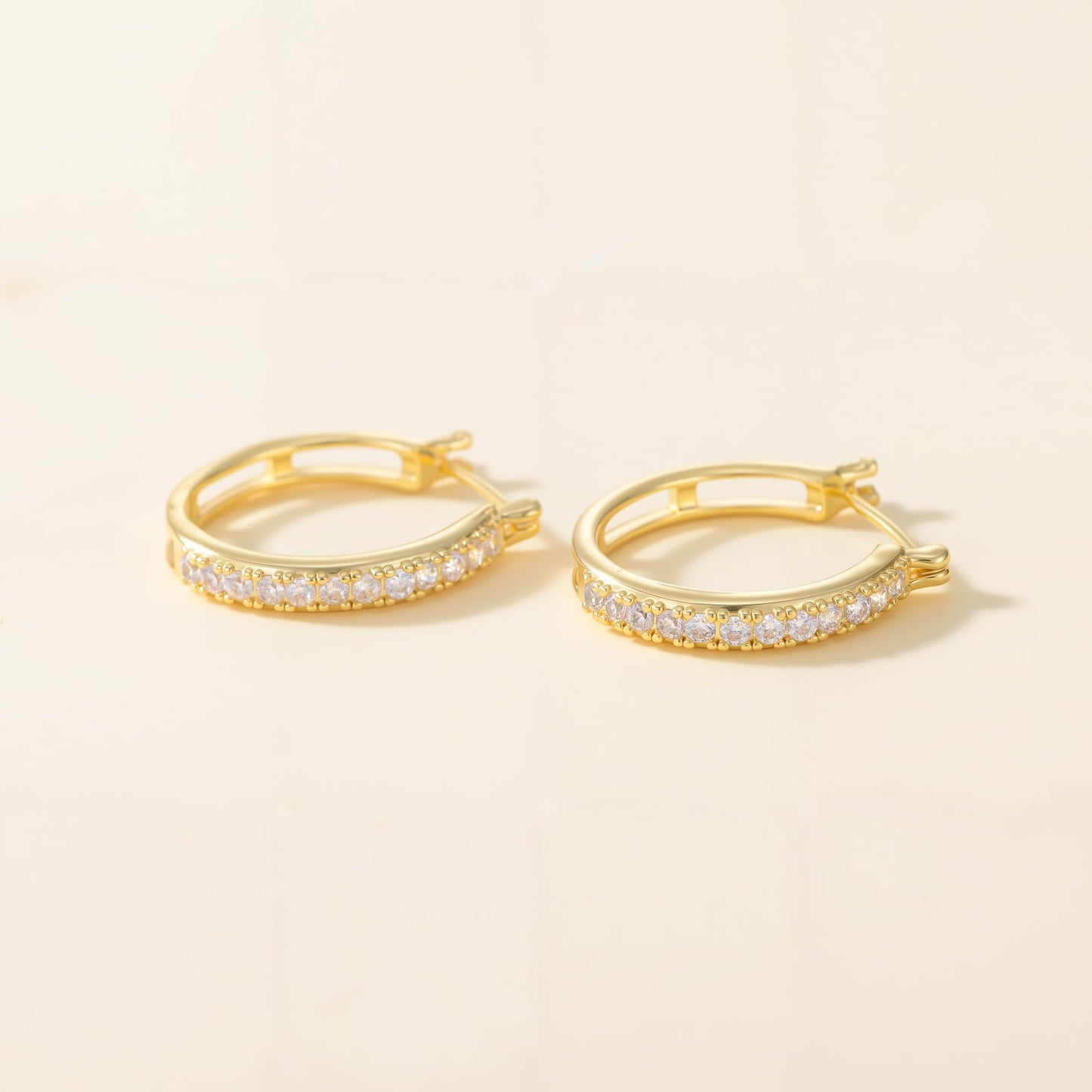 14K Gold Hoop Earrings for Women Small Trendy Womens Gold Hoops Earring with Cubic Zirconia Hypoallergenic 16mm