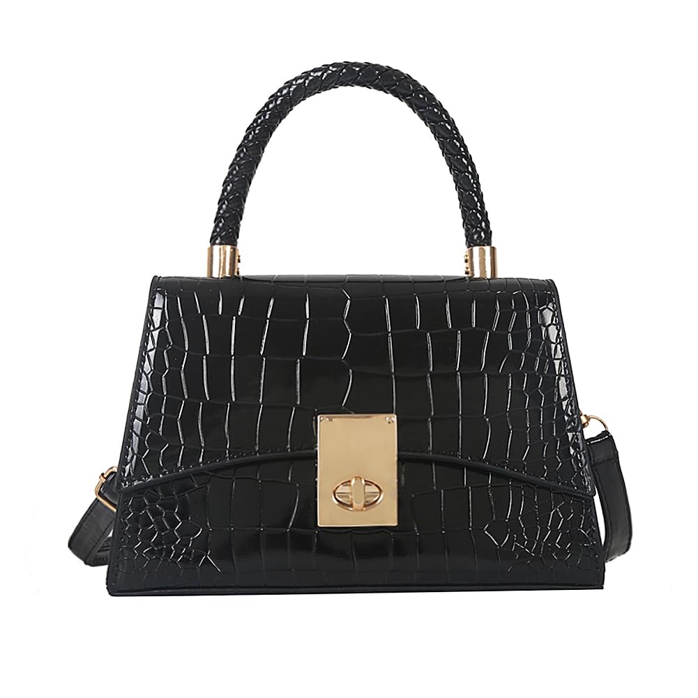 SongKedora Women Small Crossbody Bags Patent Leather Shoulder Bag Handbags Ladies Cute Purses Mini Top Handle Clutches (Black)