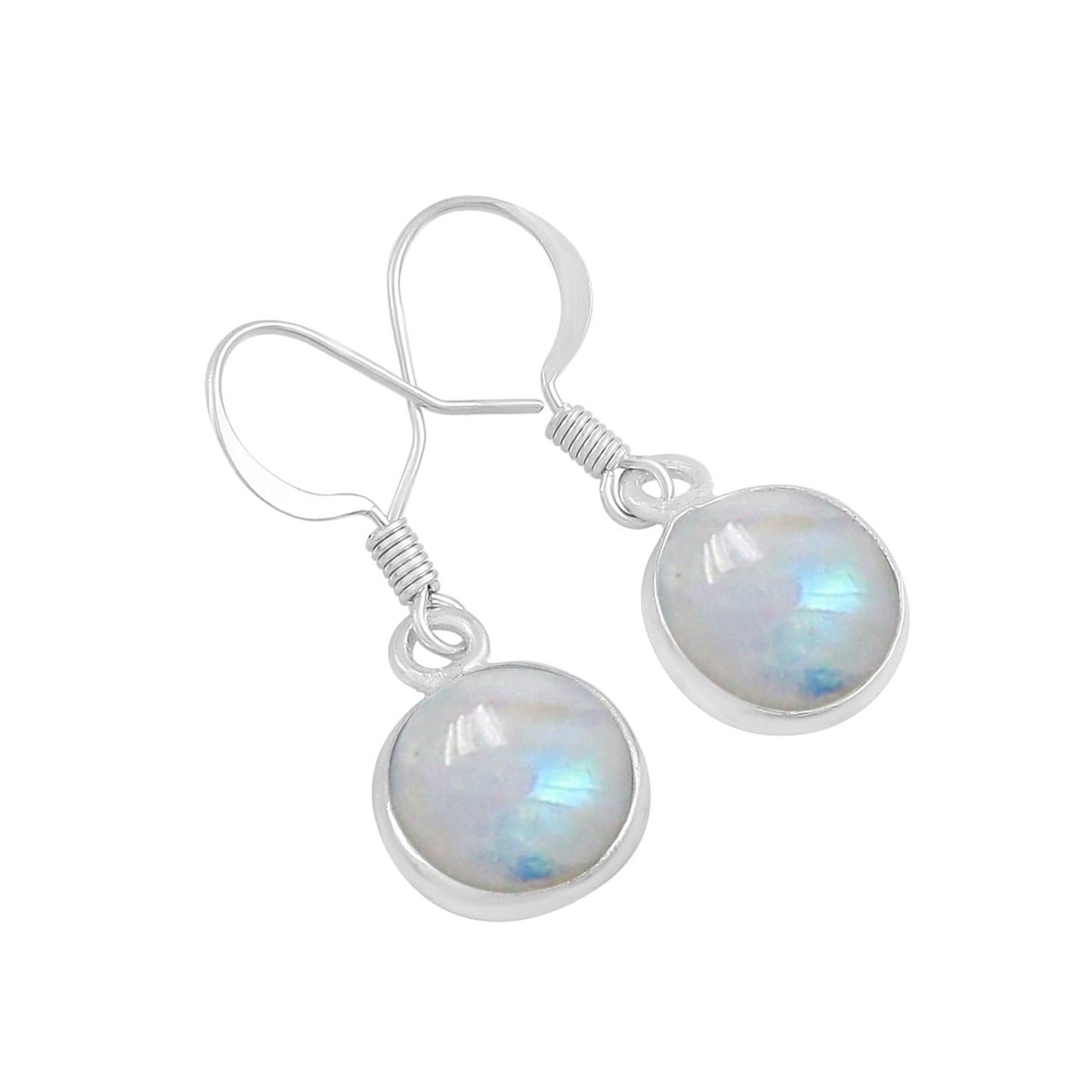 Natural Moonstone 925 Silver Plated Dangle Earrings for Women - Round Shape White Color Gemstone June Birthstone Handmade Jewelry Earrings - Anniversary Wedding Gift for Her