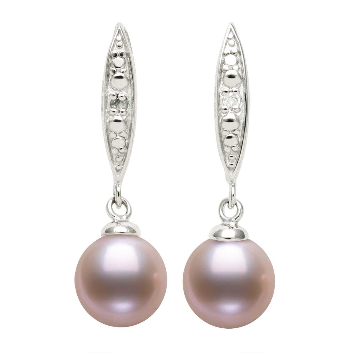 Belacqua Lab Created Sapphire with Pink Cultured Freshwater Round Pearl Dangle Earrings in Sterling Silver, Push Back, Real Pearl Jewelry for Women, Gift Box Included