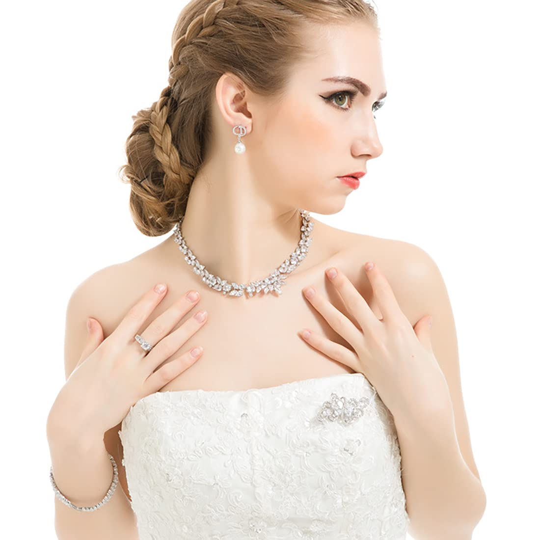 YOQUCOL White Cubic Zirconia Crystal Rhinestone Ribbon Shape Silver Tone Brooch Pin for Women Wedding Brides Jewelry