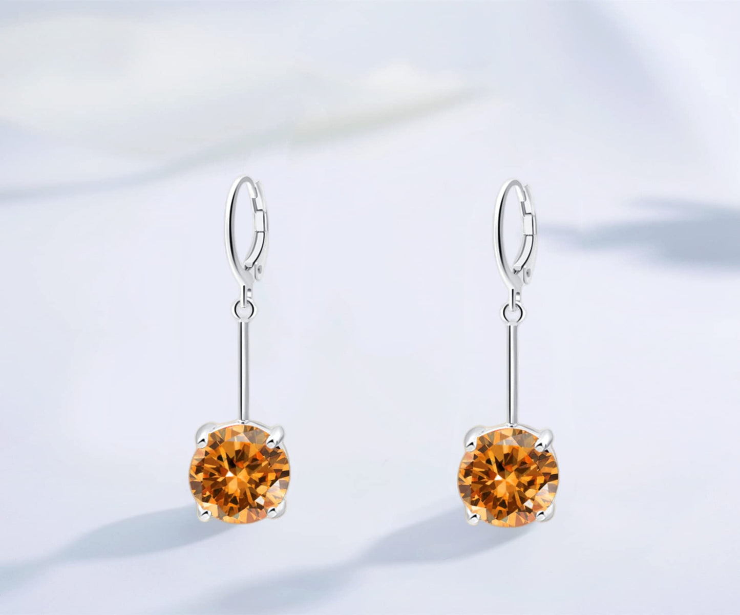 VONSSY Gemstone Drop Dangle Earrings | Platinum /Gold Plated Leverback Crystal Cubic Zirconia Hanging Red /Pink/Blue Earrings (Champagne-Platinum)