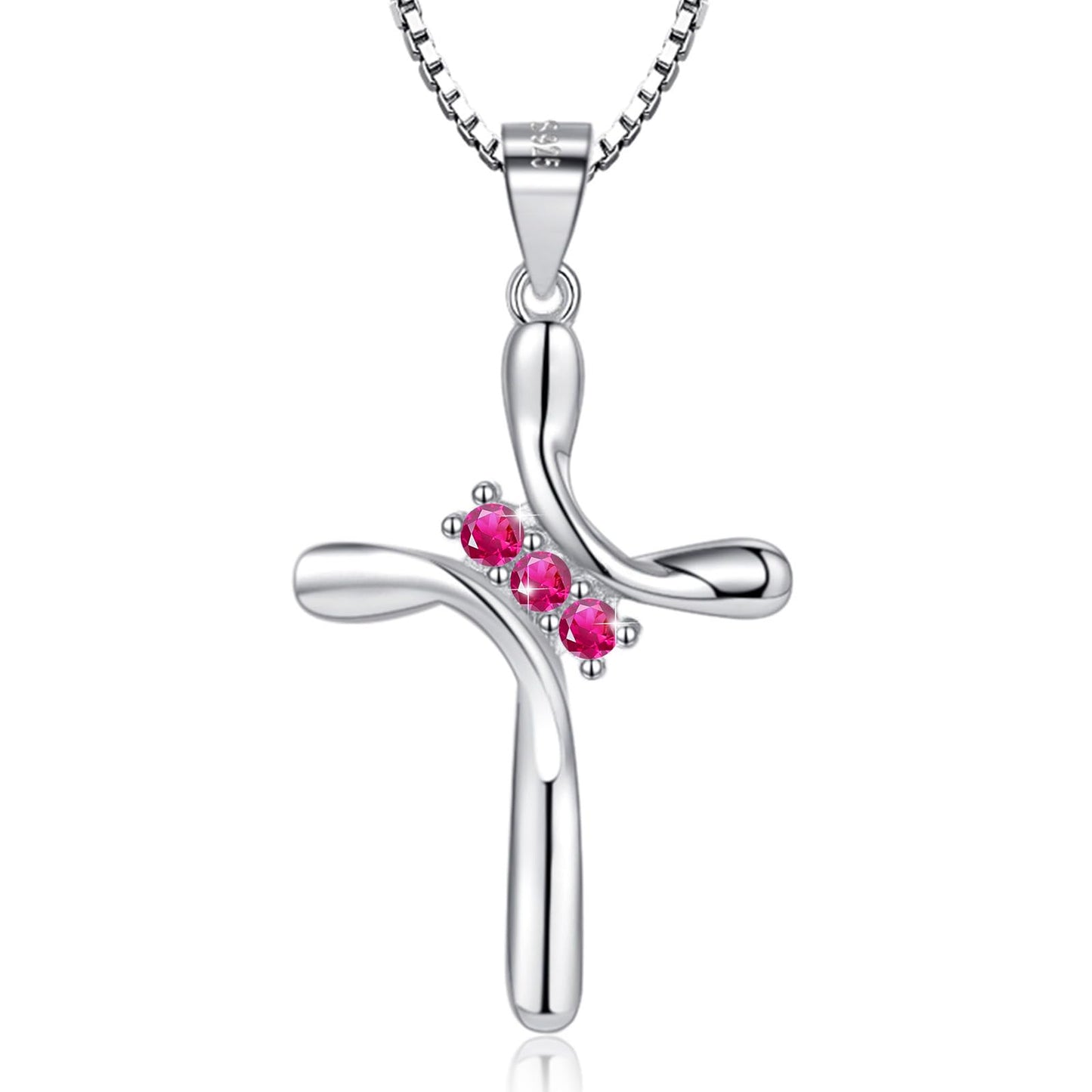 EVERU S925 Sterling Silver Cross Necklace for Women Birthstone Necklace with Cubic Zirconia 18K Gold Plated Cross Pendant Jewelry Ideal Gift Dark Red Ruby July