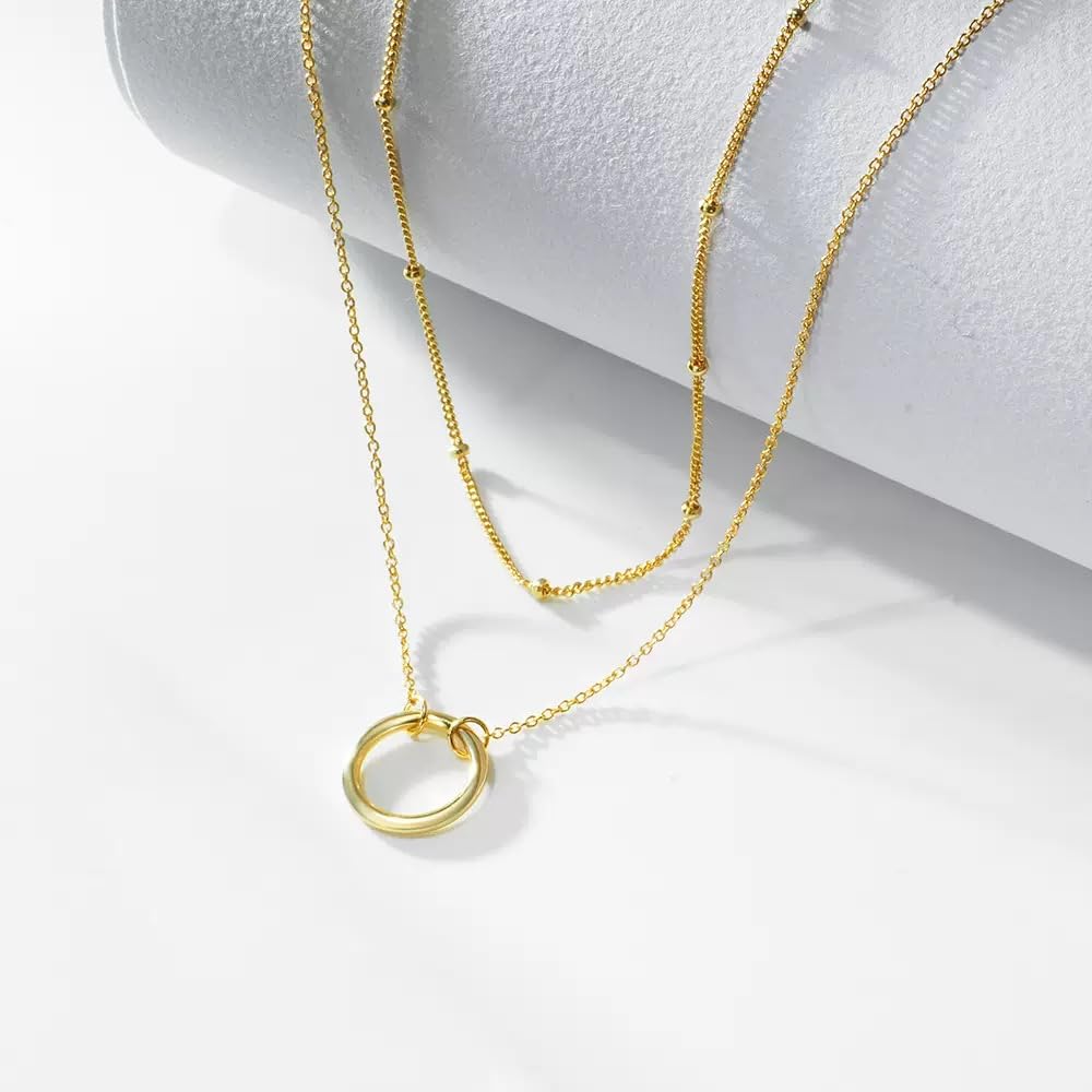 JELLYSEE Gold Necklaces for Women - 14K Gold Plated Layering Necklaces Trendy Circle Paperclip Chain Pendant Choker Necklace, Simple Diamond Cross Bow Jewelry Set Gifts for Women