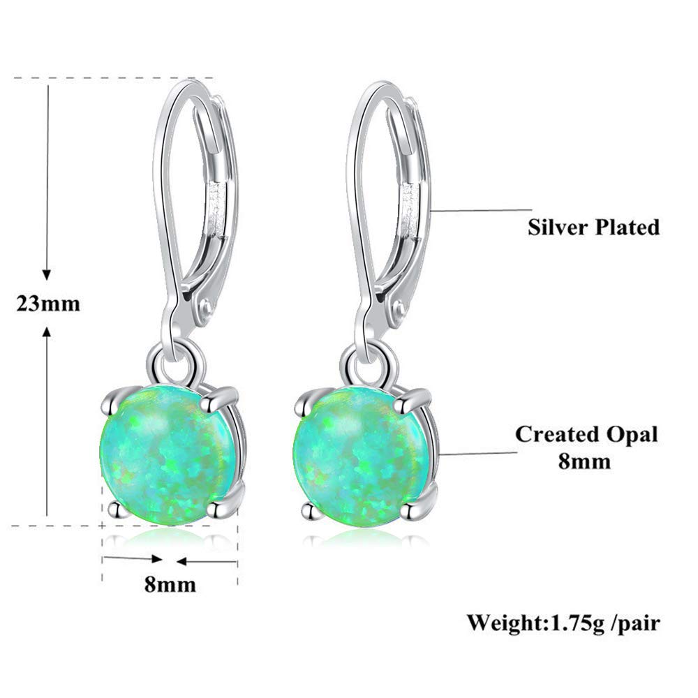 CiNily Green Opal Dangle Drop Earrings, Leverback Earrings for Women Gemstone Rhodium Plated Ear Rings