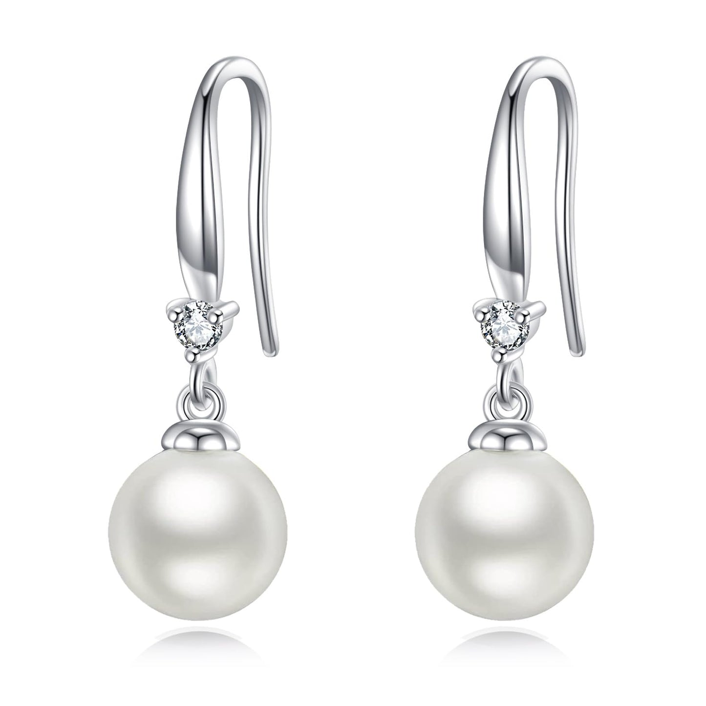 925 Sterling Silver Pearl Leverback Earrings Dangle Drop Birthstone Jewelry Gifts for Women (White Pearl-April)