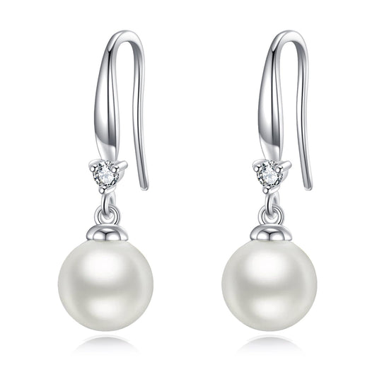 925 Sterling Silver Pearl Leverback Earrings Dangle Drop Birthstone Jewelry Gifts for Women (White Pearl-April)