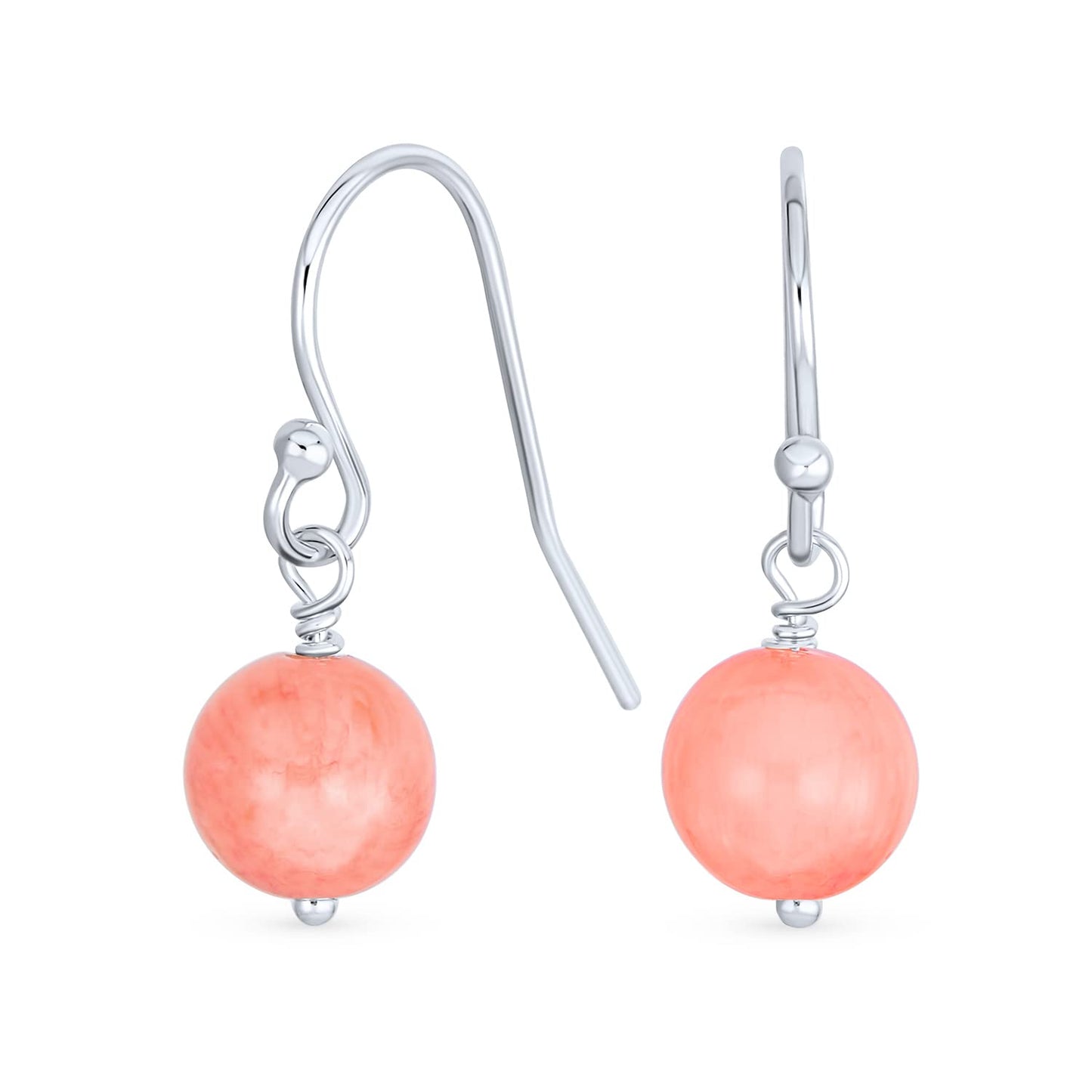 Bling Jewelry Timeless .925 Sterling Silver Pink Quartz Bead 8mm Ball Drop Earrings Fish Hook Genuine Gemstone October Birthstone