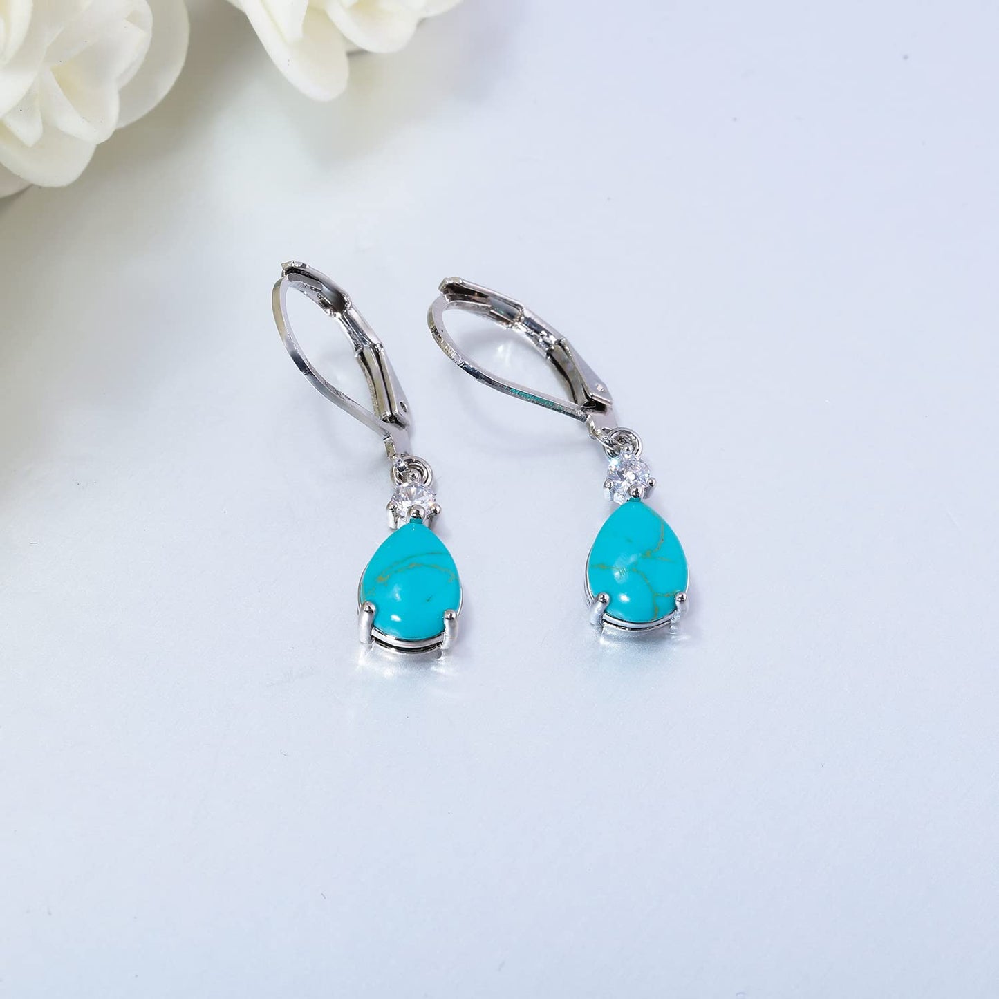CiNily Teardrop Leverback Dangle Earrings for Women Hypoallergenic 14K Gold Plated Turquoise Drop Earrings Fashion Crystal Earrings for Jewelry