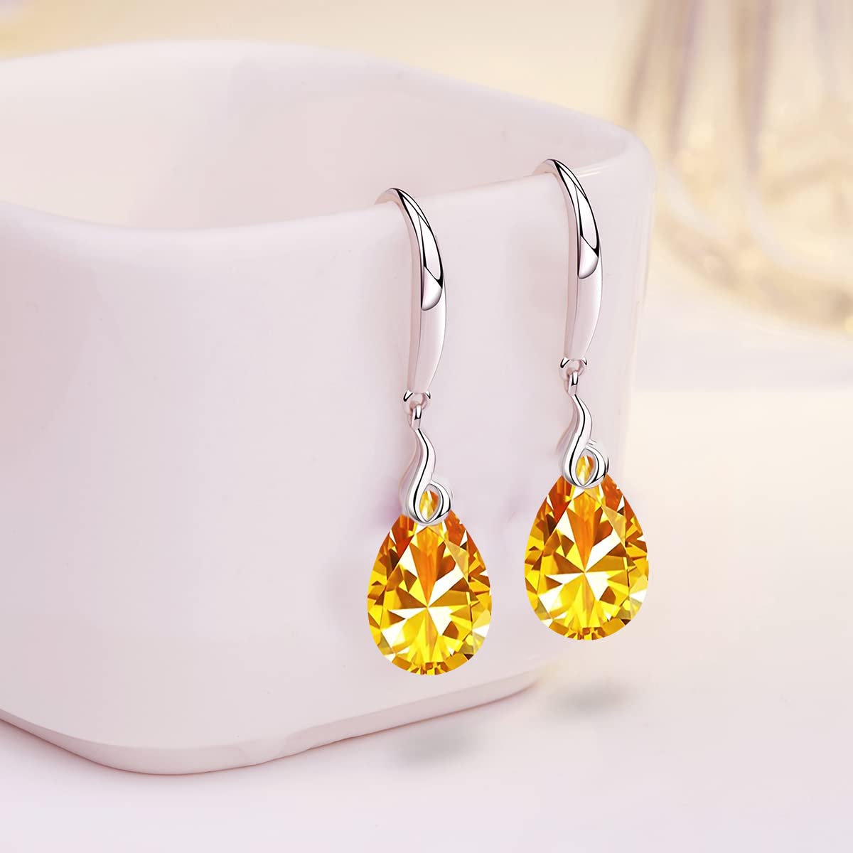 Maylover 14k White Gold Plated 925 Sterling Silver 12mm Pear Shape Naked Drill Crystal Dangle Earrings For Women (Earrings Gold color)