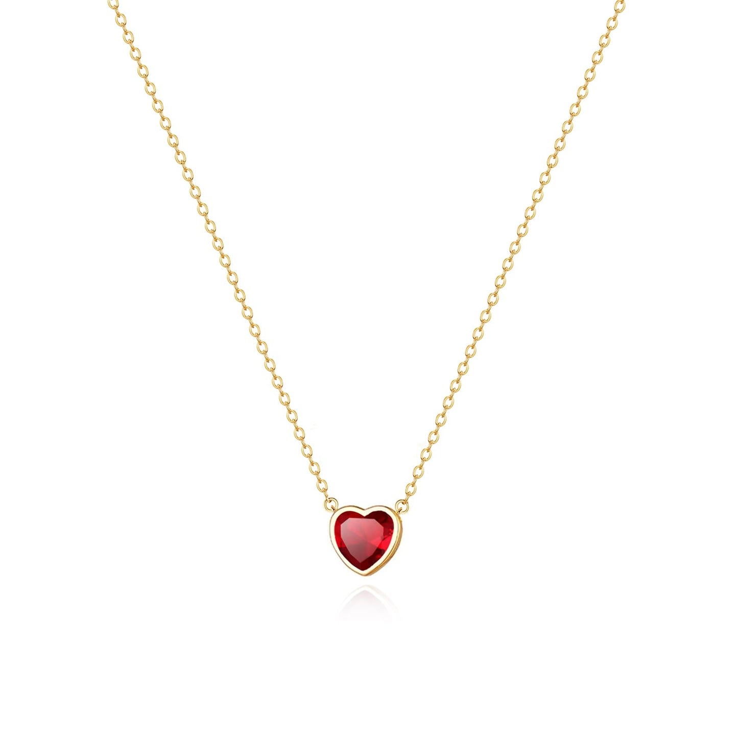 Zeffy Red Heart Necklace for Women, Tiny Red Crystal Heart Love Pendant Choker Necklace Dainty Birthstone Jewelry Anniversary Birthday Valentines Gifts