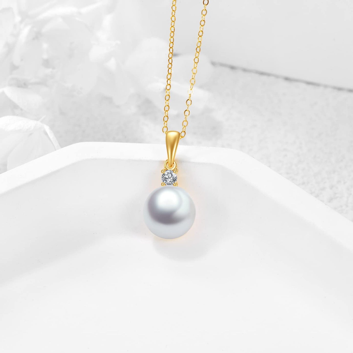 14K Gold Pearl Pendant Necklace for Women (Freshwater Cultured Pearl), Real Gold Present Jewelry Gifts for Wife Girlfriend Mother Mom, 16"-18" (1-yellow gold)
