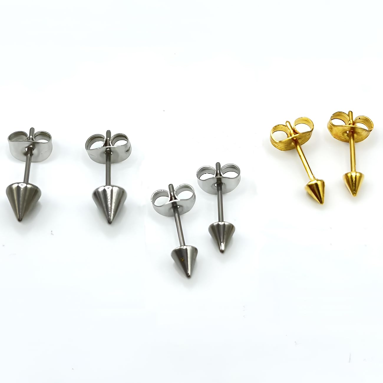 Stainless Steel 3 MM Spike Cone Stud Earrings 1 Pair Gold Earring Hypoallergenic Trendy Jewelry Nickel Free Jewellery Tiny Earing for Sensitive Ears Women Men Ladies Aretes De Mujer Hombre