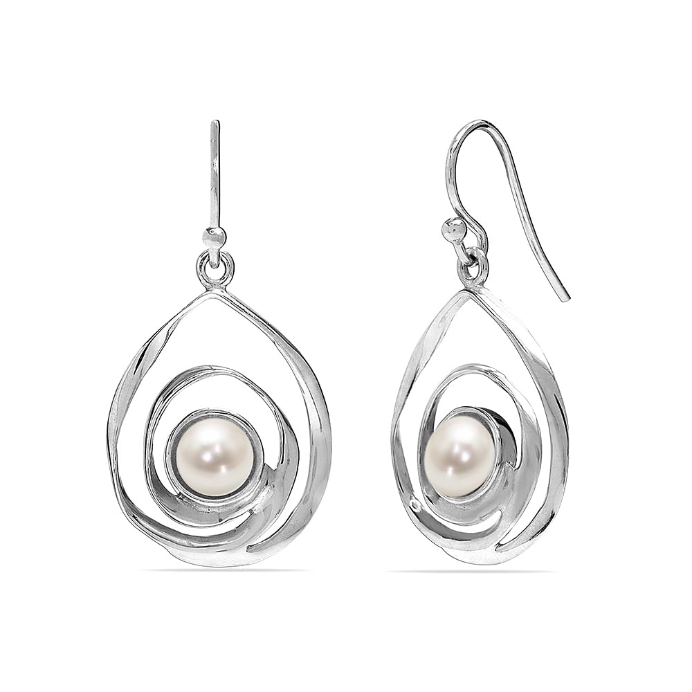 LeCalla 925 Sterling Silver Dangle Drop Earrings | Freshwater Pearl Drop Earring French Wire Earring Back for Women - 25MM