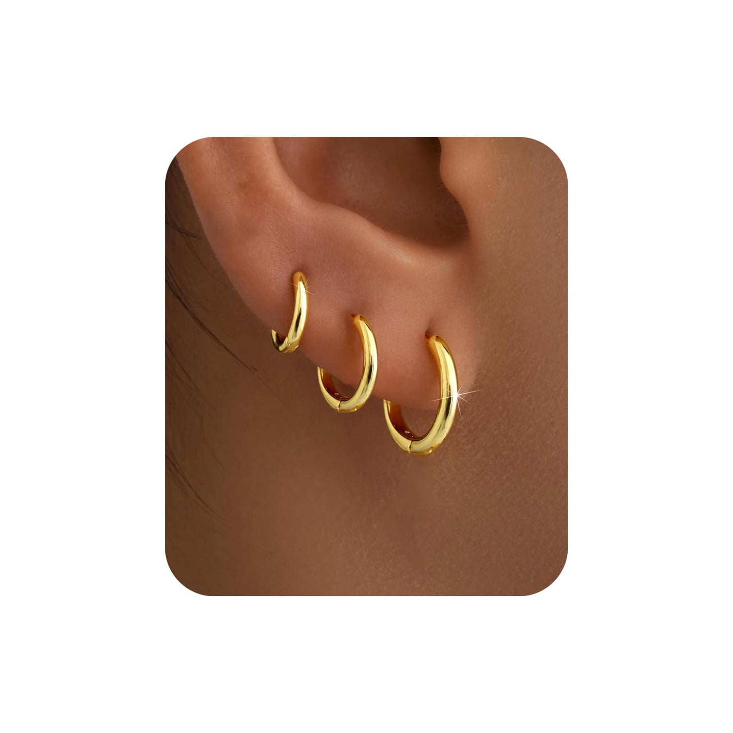 3Pairs Gold Hoop Earrings Set for Women Trendy Chunky Huggie Dainty Earring Jewelry for Women Teens (Gold - Classic 3 Pairs)