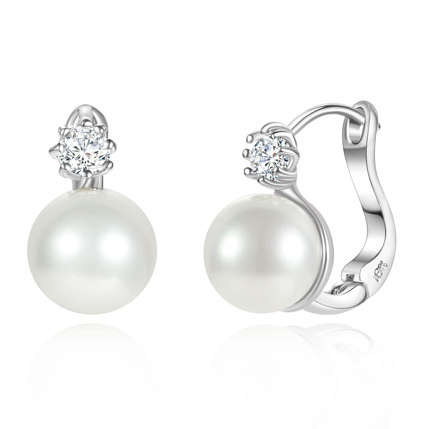 Pearl Earrings for Women 14K Gold Plated Hypoallergenic Pearl Earrings 5A Cubic Zirconia Dangle Earrings Elegant Jewelry (5-Silver)