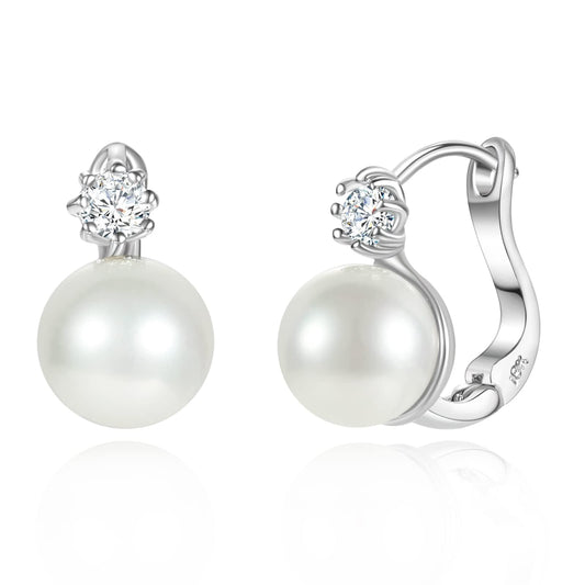 Pearl Earrings for Women 14K Gold Plated Hypoallergenic Pearl Earrings 5A Cubic Zirconia Dangle Earrings Elegant Jewelry (5-Silver)