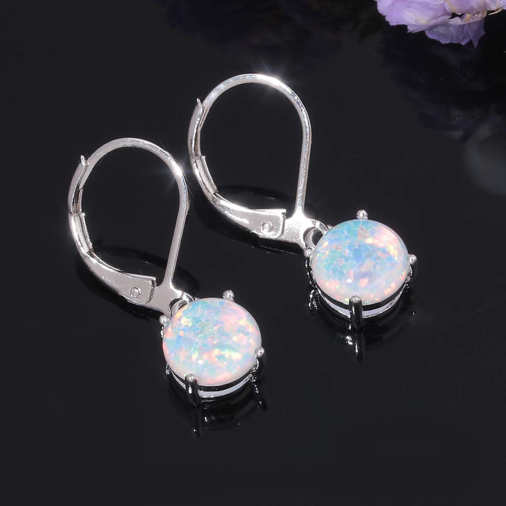 CiNily Womens Opal Dangle Earrings Rhodium Plated Leverback hypoallergenic Gemstone Drop Earrings