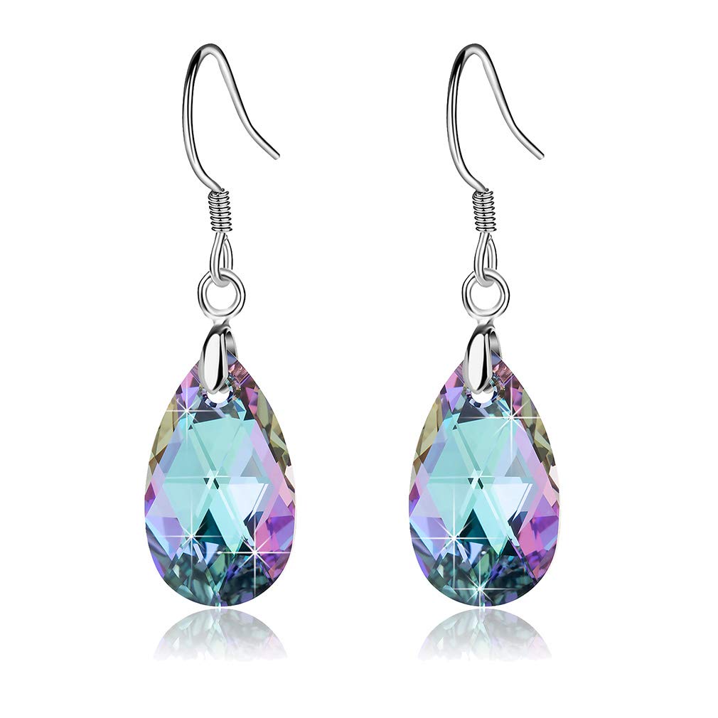 Austrian Crystal Teardrop Dangle Earrings for Women Drop Hook Earring 925 Sterling Silver Hypoallergenic Jewelry (Vitrail Light)