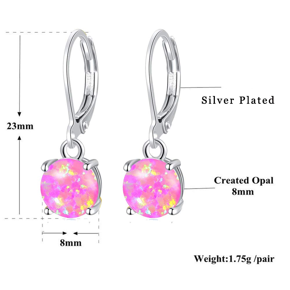 CiNily Pink Purple Opal Dangle Earrings for Women Rhodium Plated Leverback Drop Earrings Gemstone Jewelry