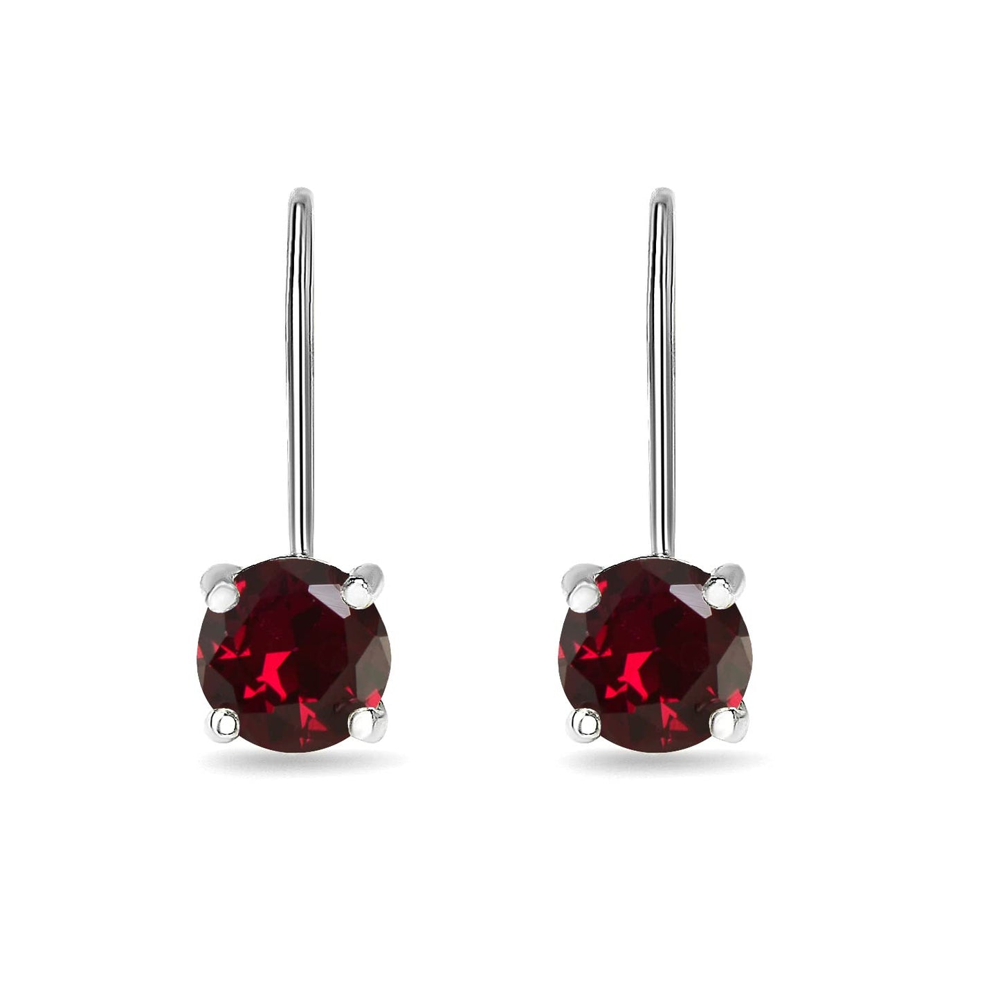Ruby Earrings for Women Sterling Silver 6mm Round Leverback Drop Synthetic Rubies Earrings for Birthstone Jewelry