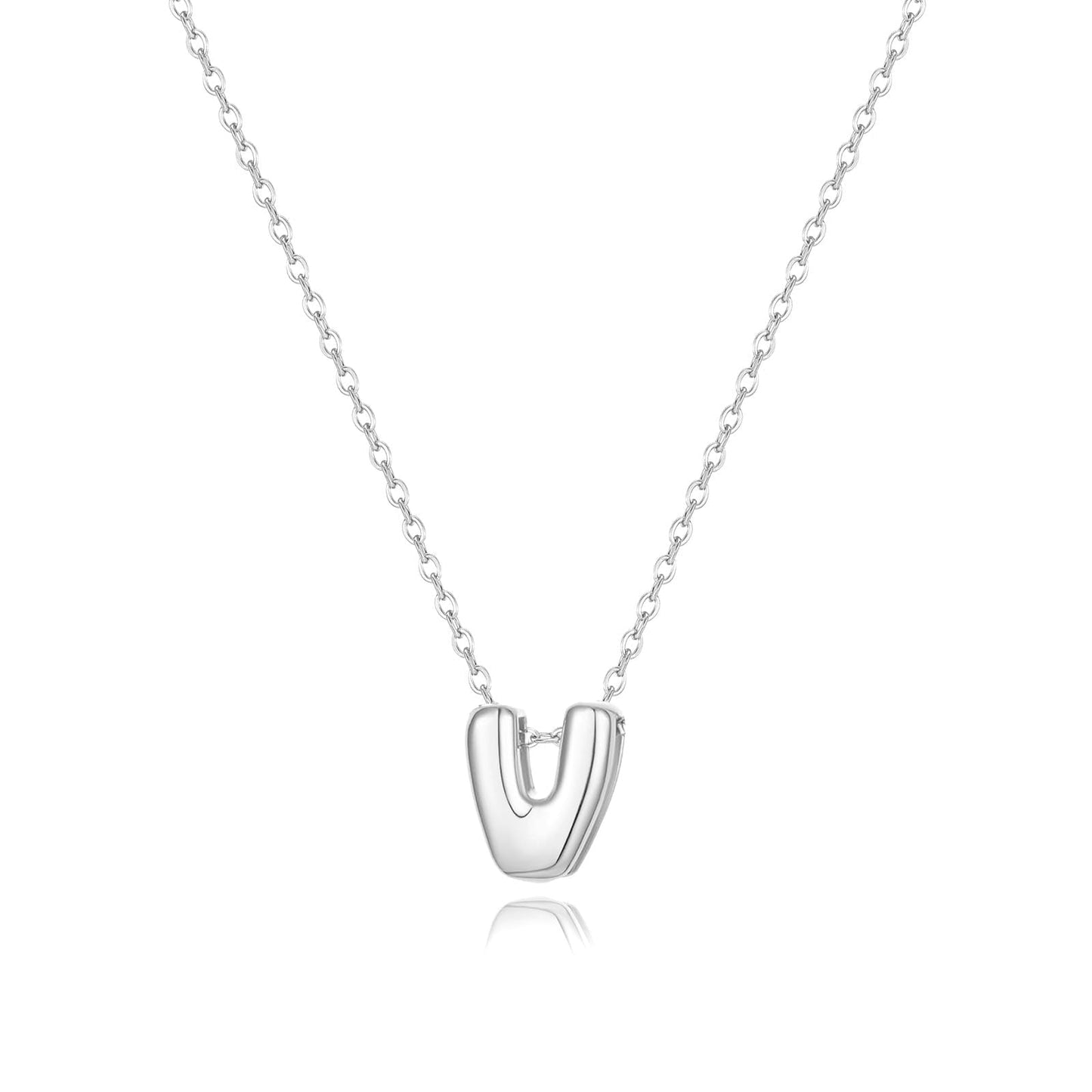 CUEZIY Bubble Silver Letter Necklace Initial Necklaces for Women Dainty Personalized Charm Pendant Name Necklace Cute Non Tarnish Fashion Accessories Teen Gift Trendy Stuff Silver Jewelry Gifts