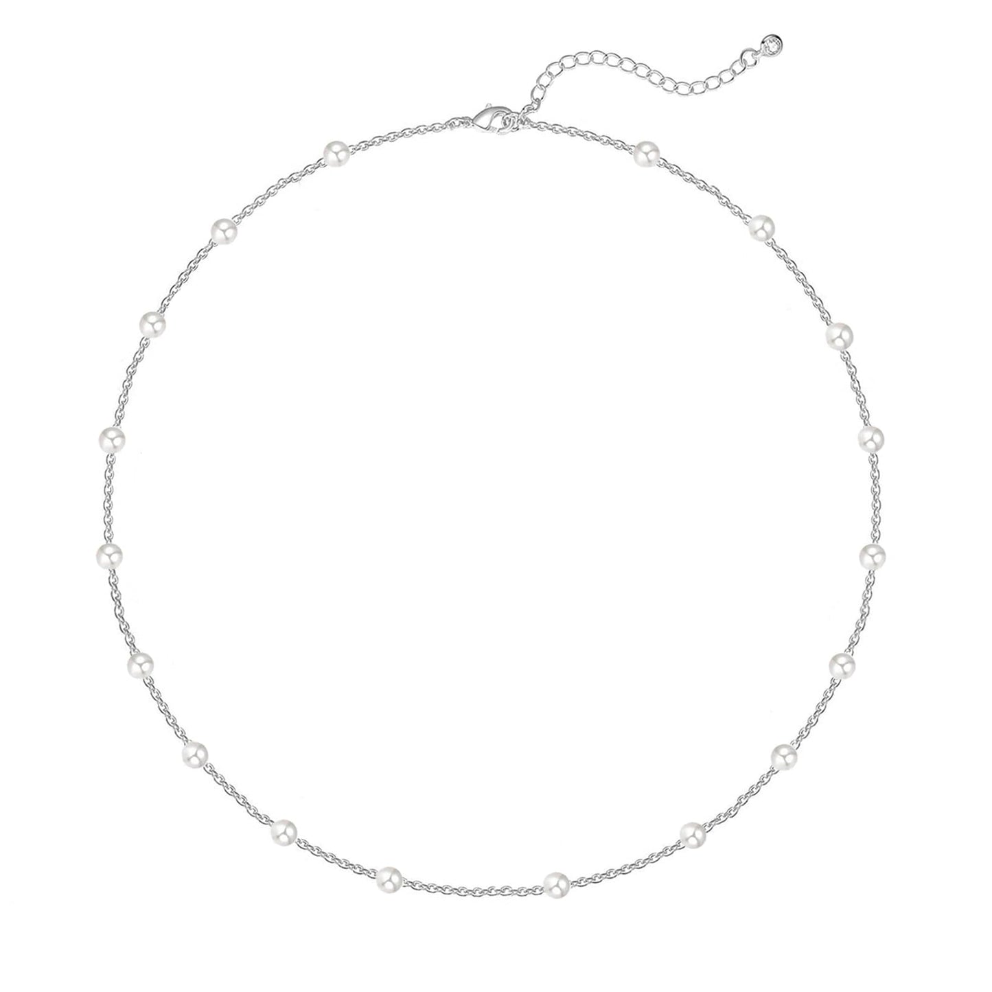 Zeffy Dainty Silver Pearl Necklace for Women Small Pearls Chain Necklace Tiny Pearl Beaded Choker Necklace for Women Simple Jewelry Gifts
