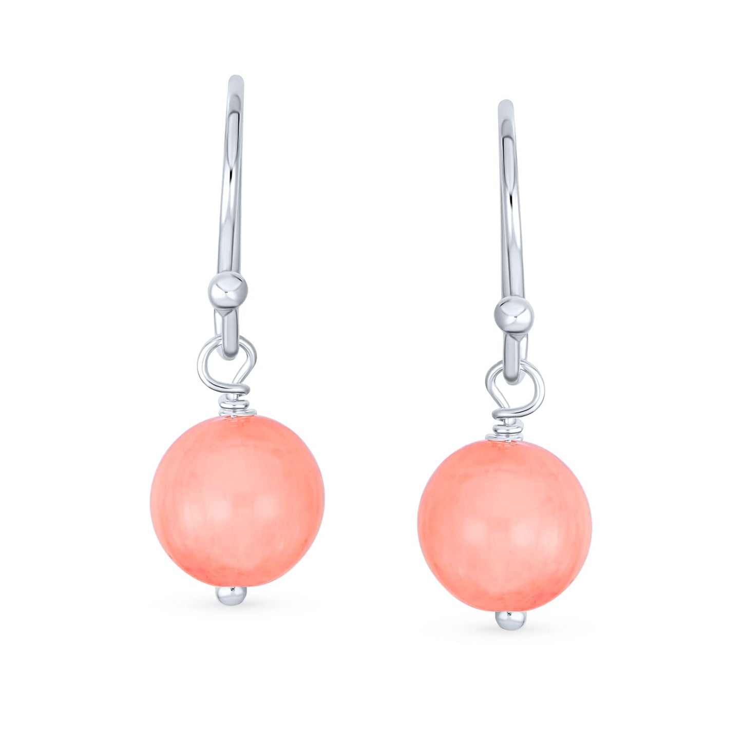 Bling Jewelry Timeless .925 Sterling Silver Pink Quartz Bead 8mm Ball Drop Earrings Fish Hook Genuine Gemstone October Birthstone
