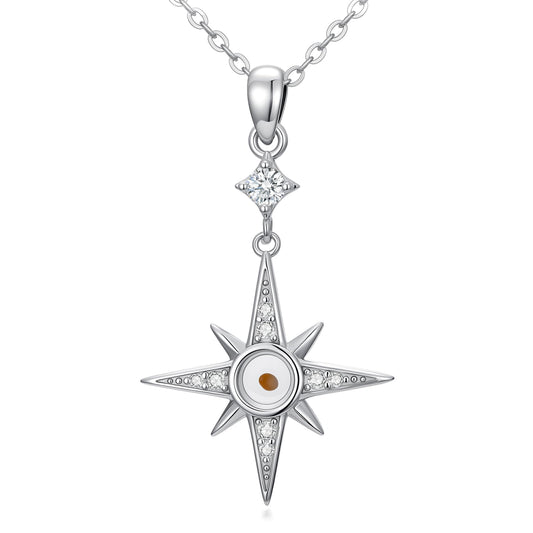 Silikepa Star Necklace for Women, 925 Sterling Silver, North Star Pendant Necklace with Mustard Seed, Christian Jewelry, Gift for Women