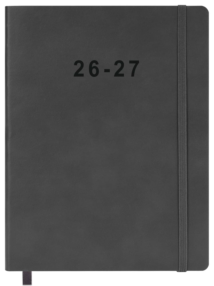 26-27 Academic Planner - Weekly and Monthly Planner, Jul 2026 - Jun 2027, Vegan Leather Cover, Elastic Closure, 8.5"x11", Grey